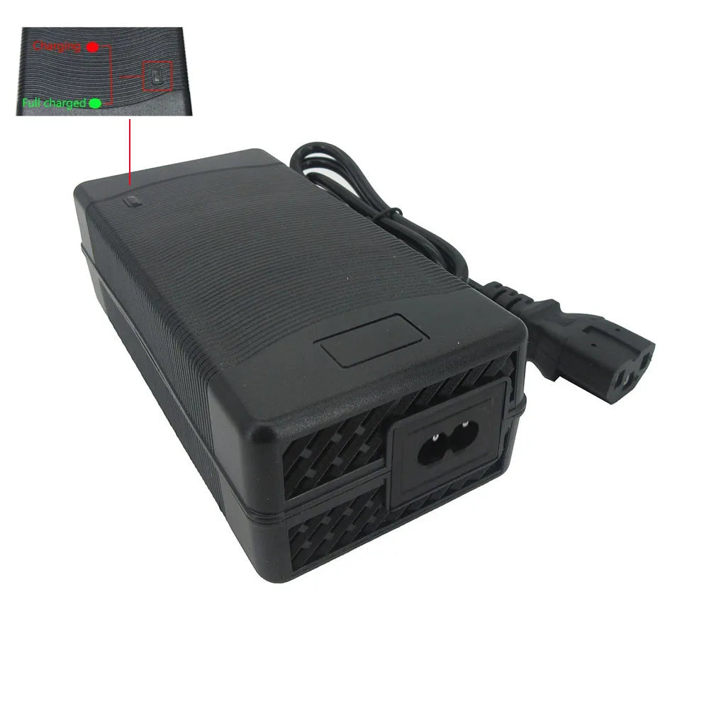Black AC adapter power supply with attached power cord and a small inset diagram showing a connection point on the adapter.