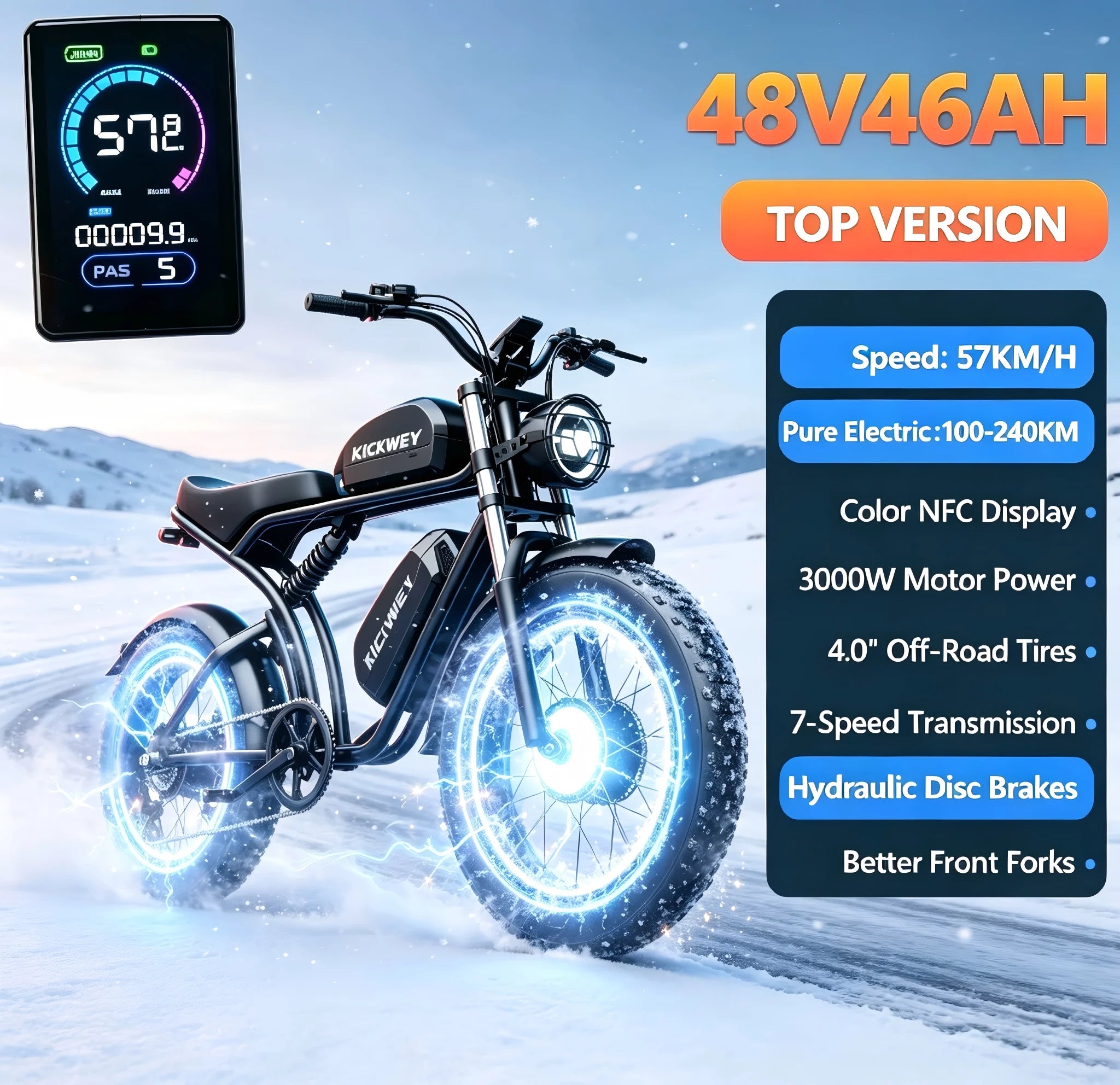 K7 3000W Dual Motor Off-Road Electric Bike