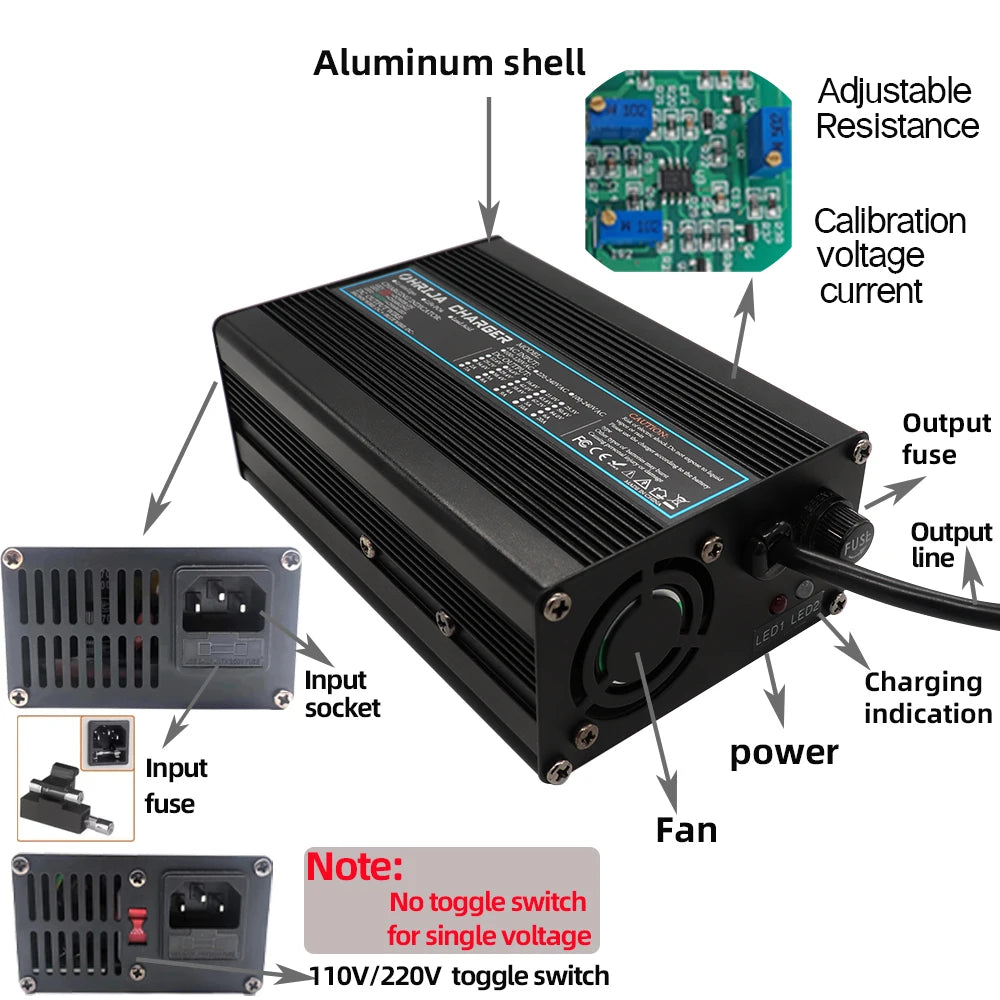 54.6V Smart Fast Lithium-Ion Battery Charger (2A / 3A / 4A / 5A)