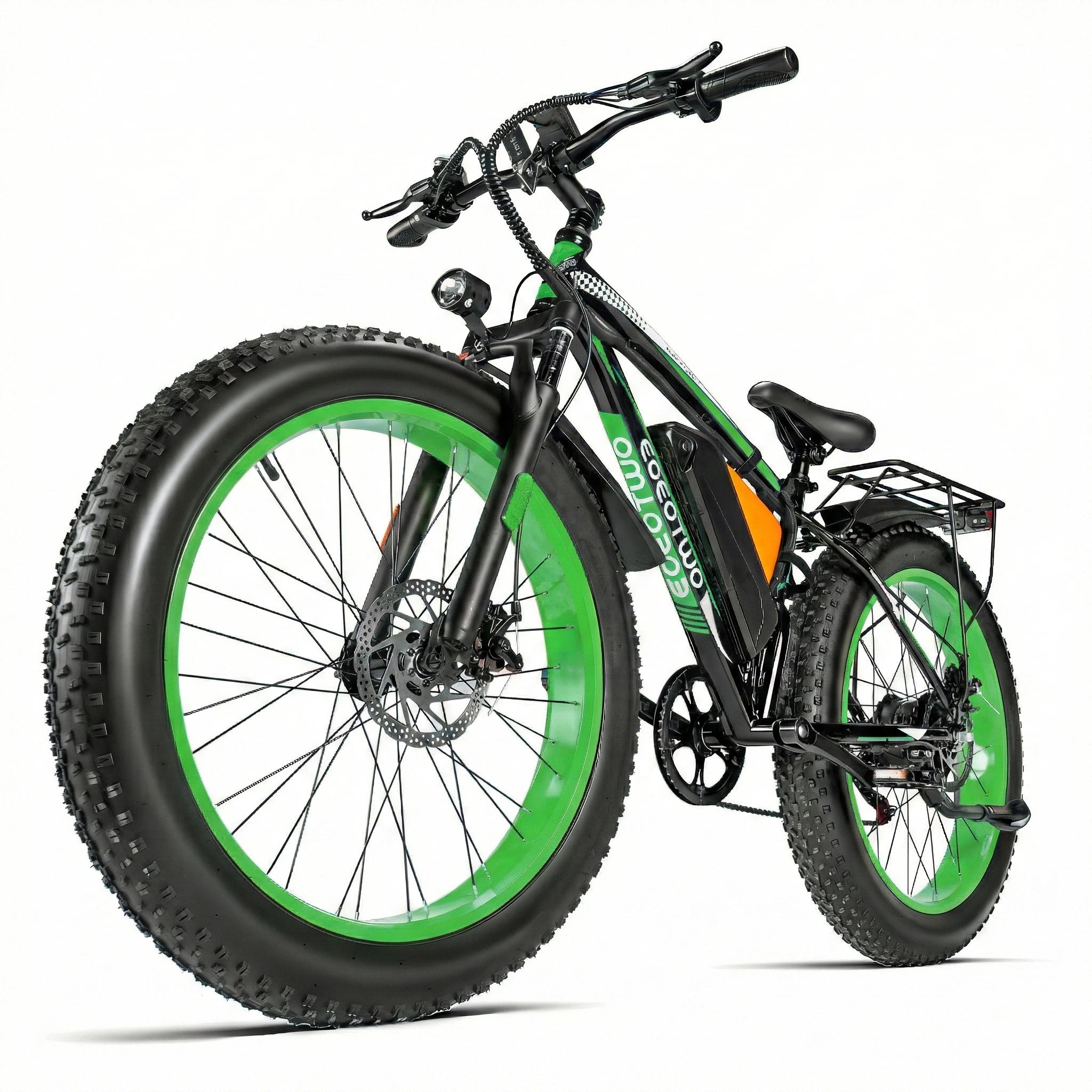Electric bike with green wheels on a white background