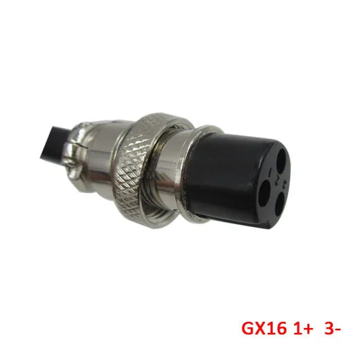 Metal connector with black and silver design on a white background
