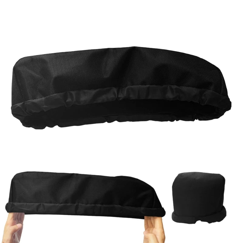 Black headband with a small black square object on a white background