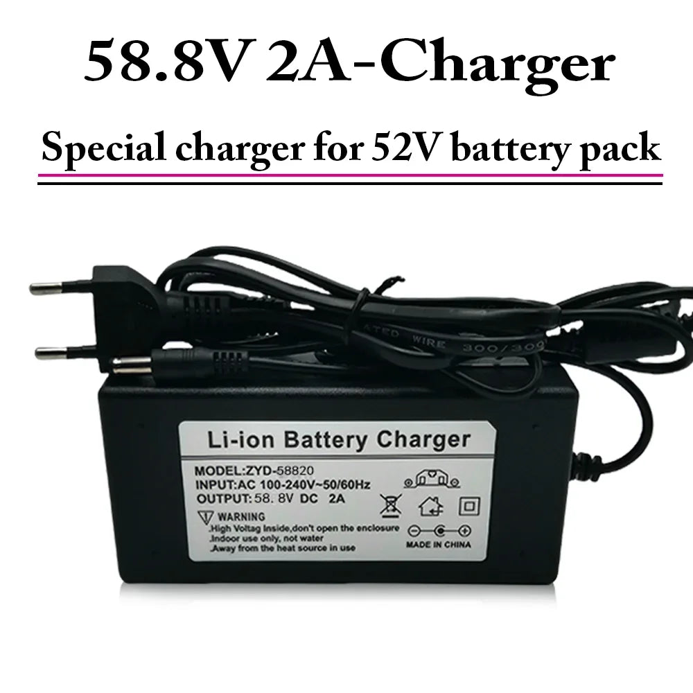 52V 18650 Lithium Battery 14S4P 14Ah with BMS