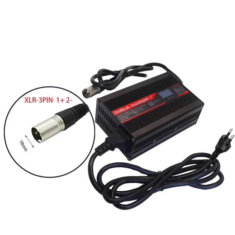 OHRIJA XL 36V 48V 5A Lithium Charger 42V 54.6V 5A For 13S 48V Li-ion Battery Charger DC2.5 Connector 67.2V 84V 3.5A Charger OLED