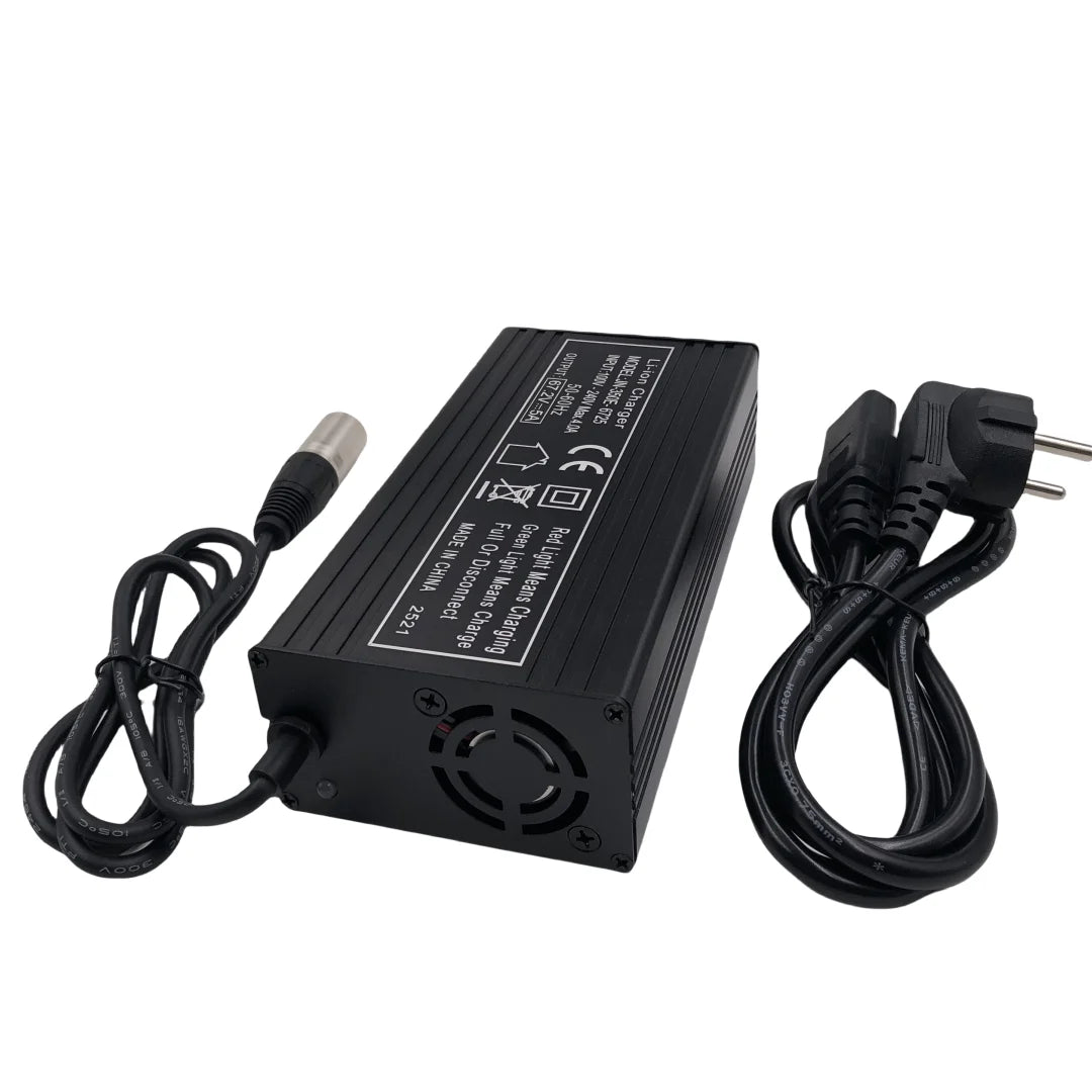 Black power adapter with cables on a white background