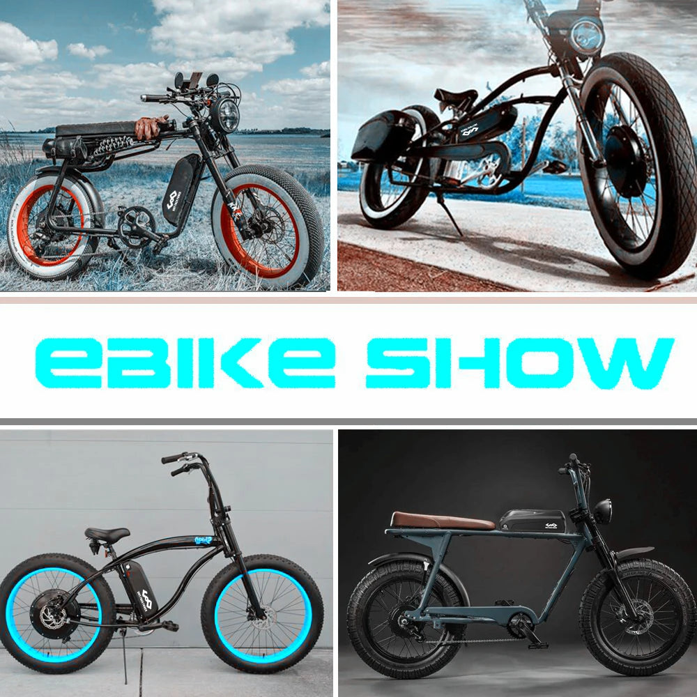 Collage of electric bikes with 'eBike Show' text overlay.