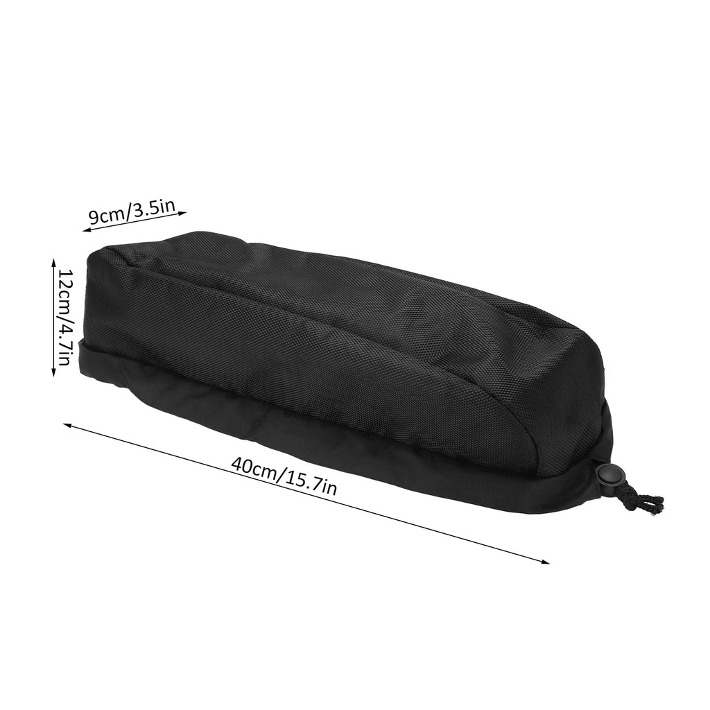 Black pouch with measurements on a white background