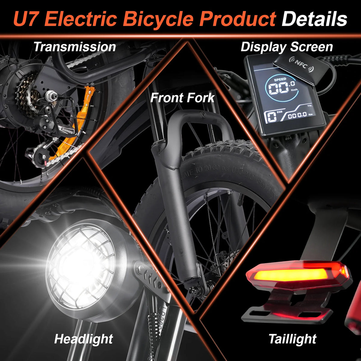 OBX A05 retro-style fat tire electric bike with removable 48V 15Ah battery, 20-inch fat tires, dual suspension and NFC access