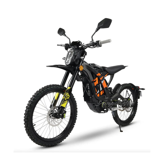 Black electric bike with orange accents on a white background