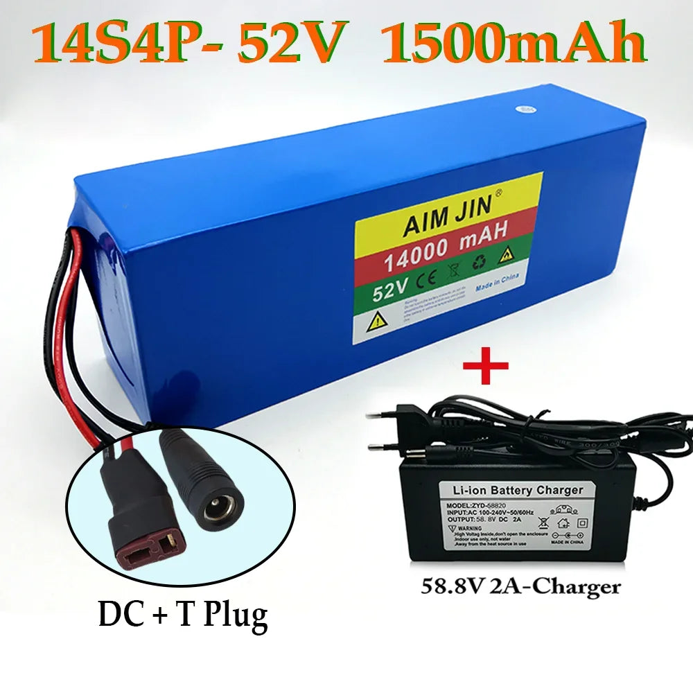 52V 18650 Lithium Battery 14S4P 14Ah with BMS