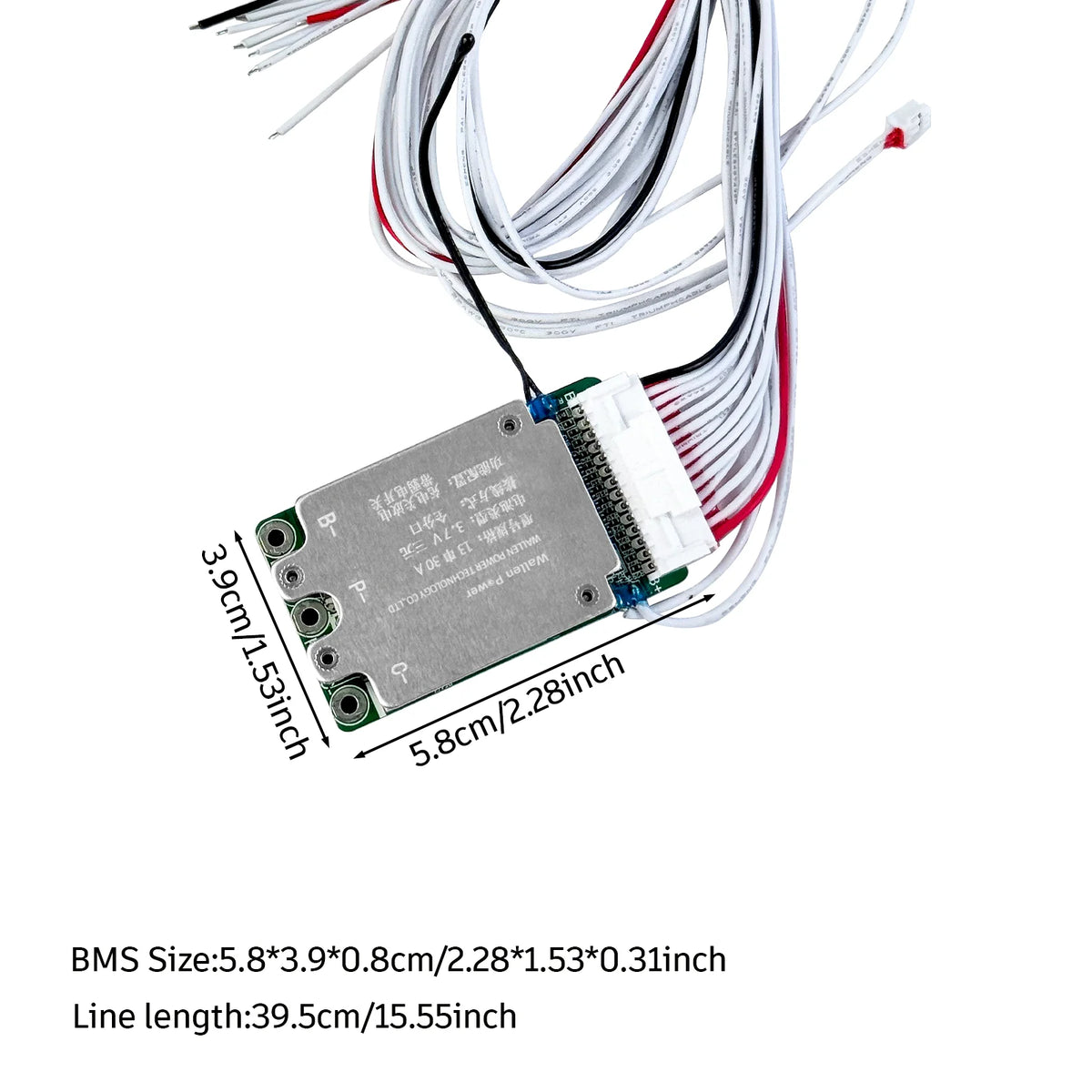 BMS (Battery Management System) module with wires on a white background