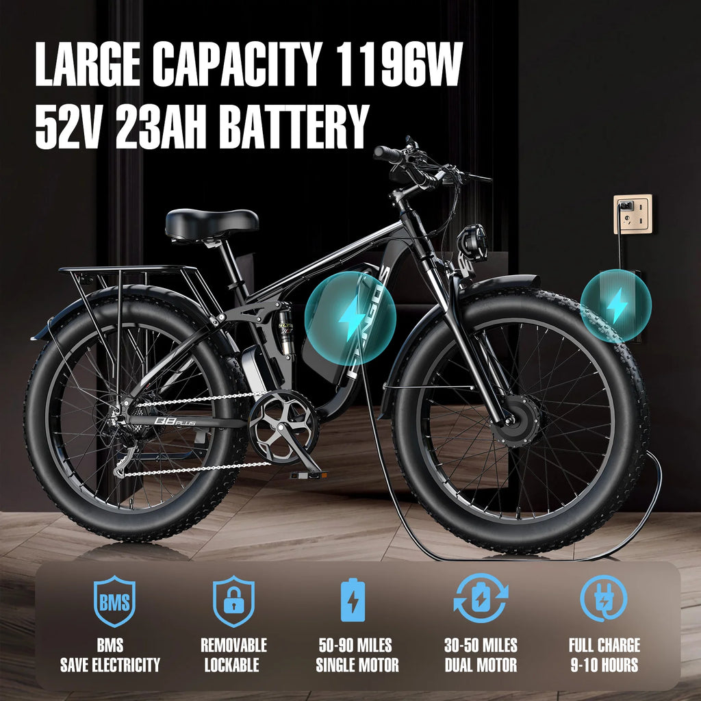 Electric bike with large capacity battery on a dark background