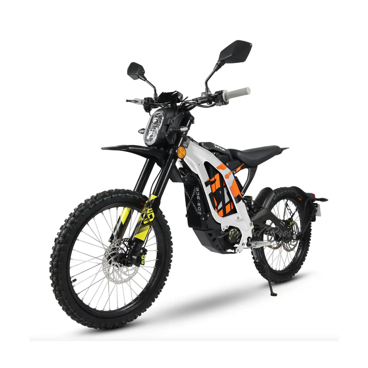 Electric bike with black and orange design on a white background