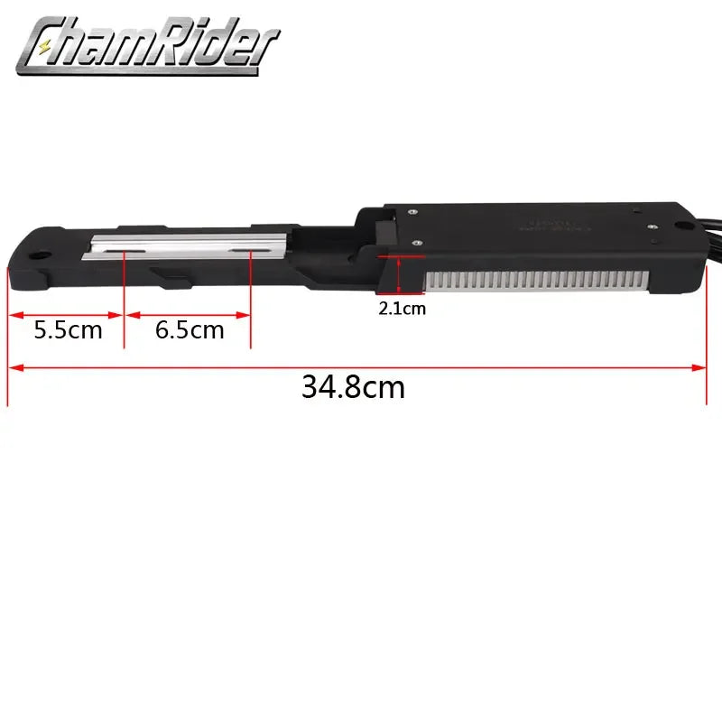 A black electronic component with red dimension lines and measurements (34.8cm, 5.