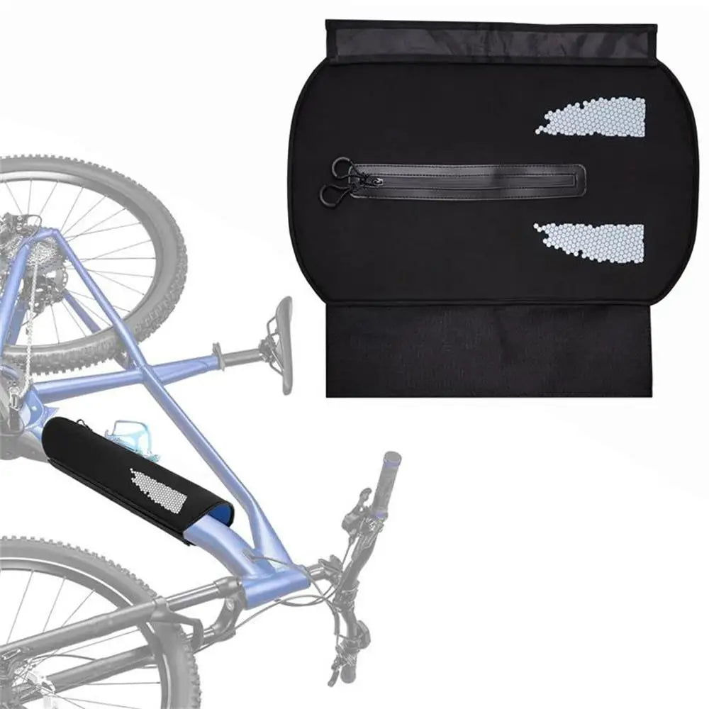 Black bike bags attached to a bicycle on a white background