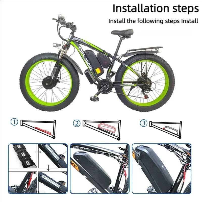 Electric bike with installation steps on a white background