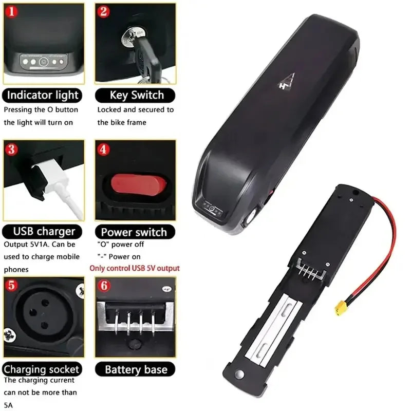 Black electronic device with labeled parts on a white background