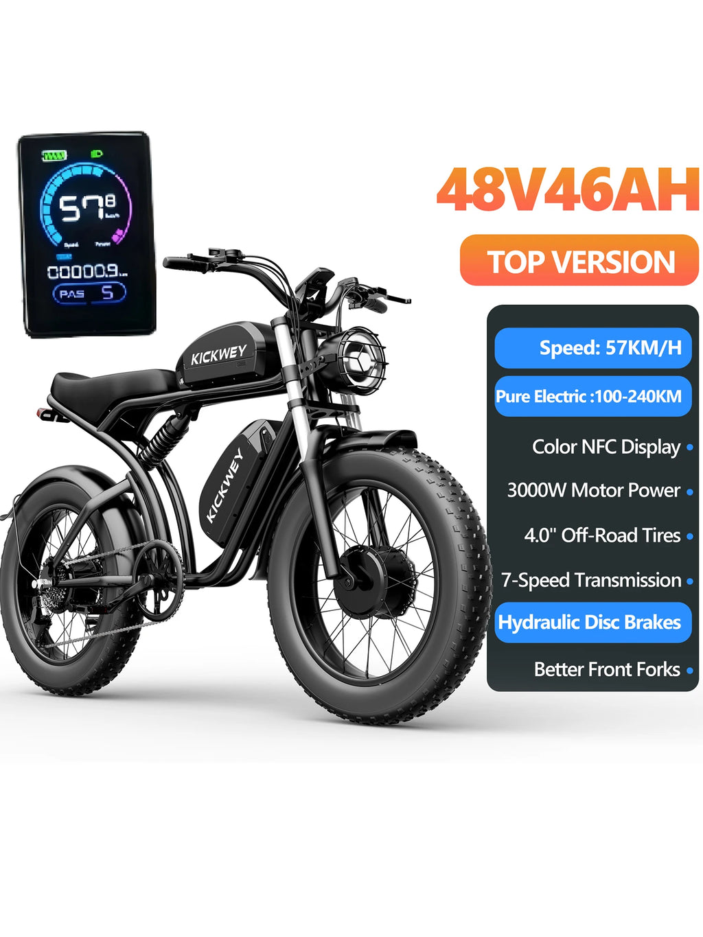 K7 3000W Dual Motor Off-Road Electric Bike