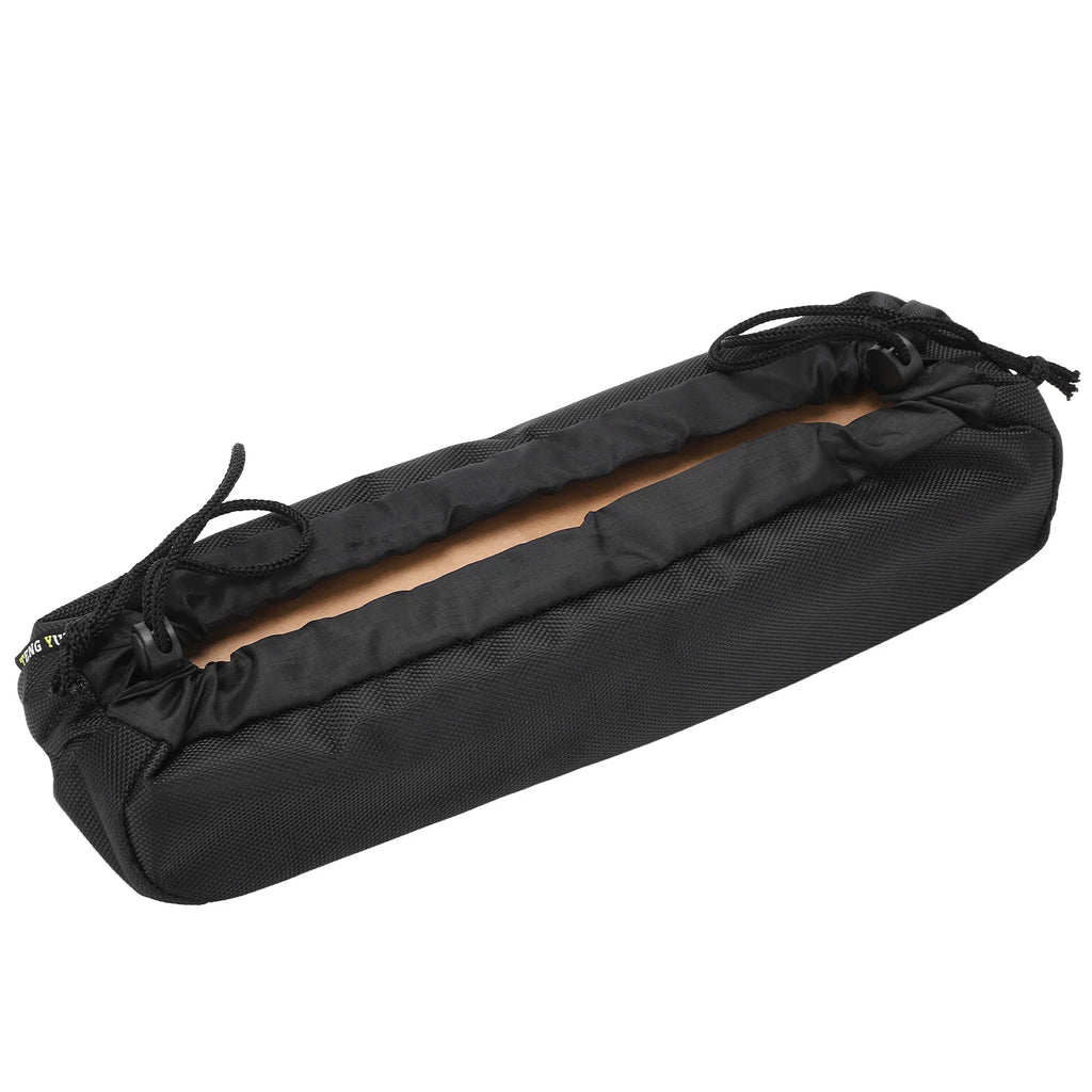 Black drawstring bag on a white background