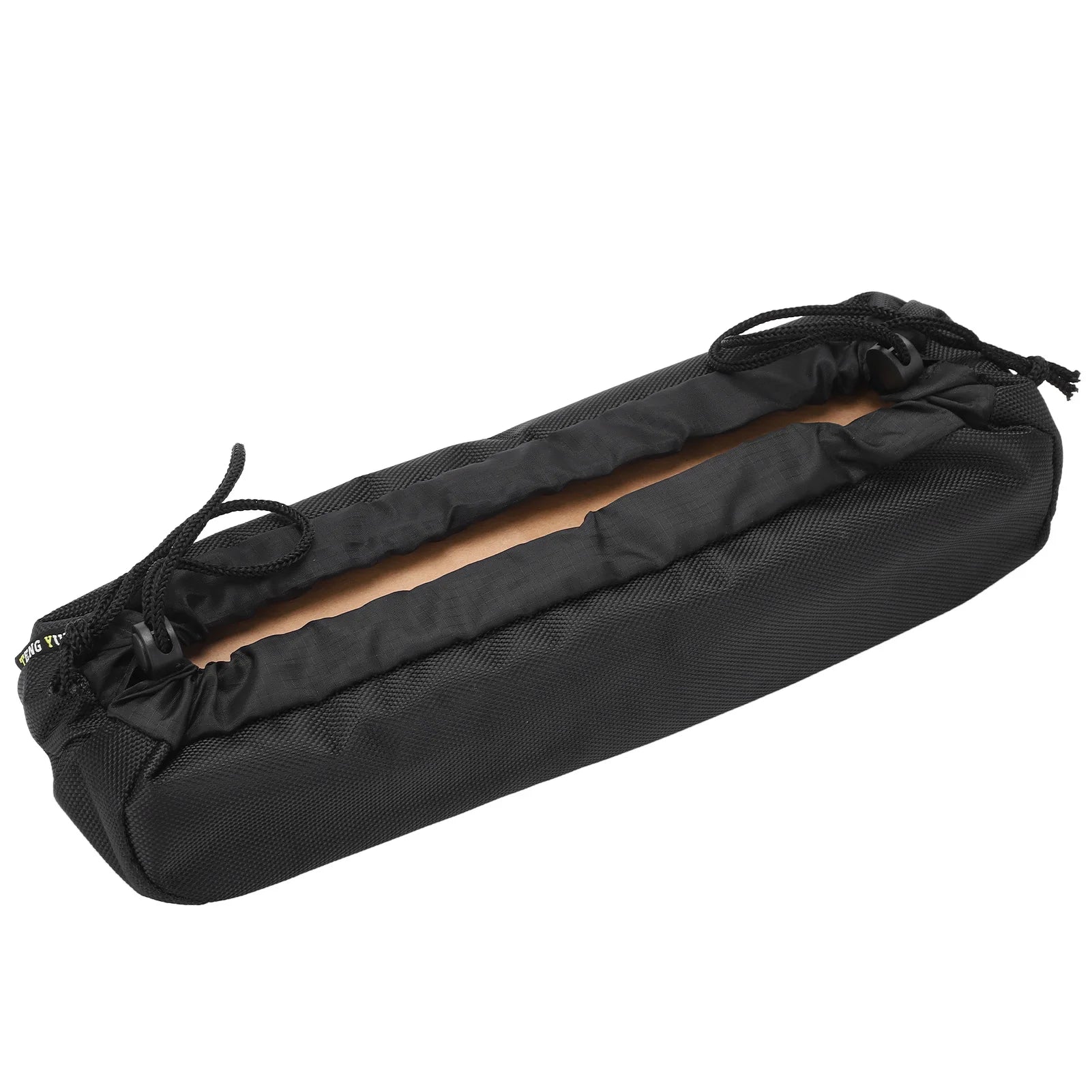 Black drawstring bag on a white background