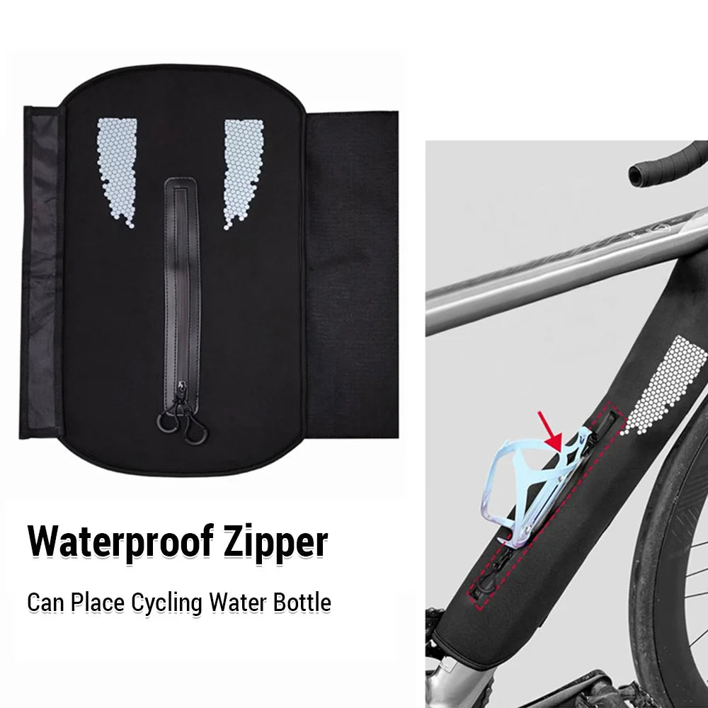 Bicycle water bottle holder with waterproof zipper feature on a white background