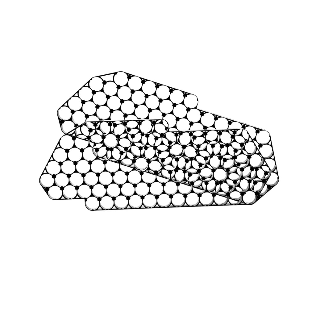 A black and white geometric patterned fabric or material swatch, shown on a solid white background.