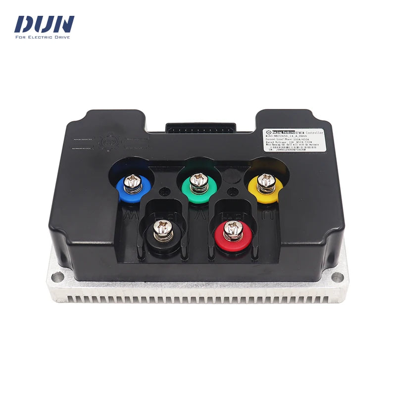 Electrical component with color-coded terminals on a white background, featuring the brand 'DUJN'.