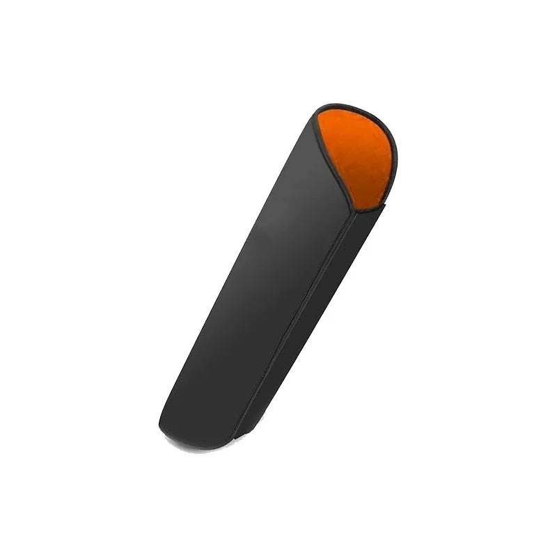 Black and orange leather wallet on a white background