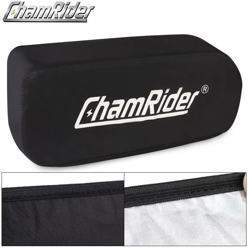 Black protective cover with ChamRider logo on a white background