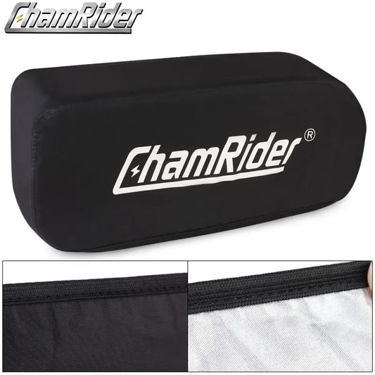 Black protective cover with ChamRider logo on a white background