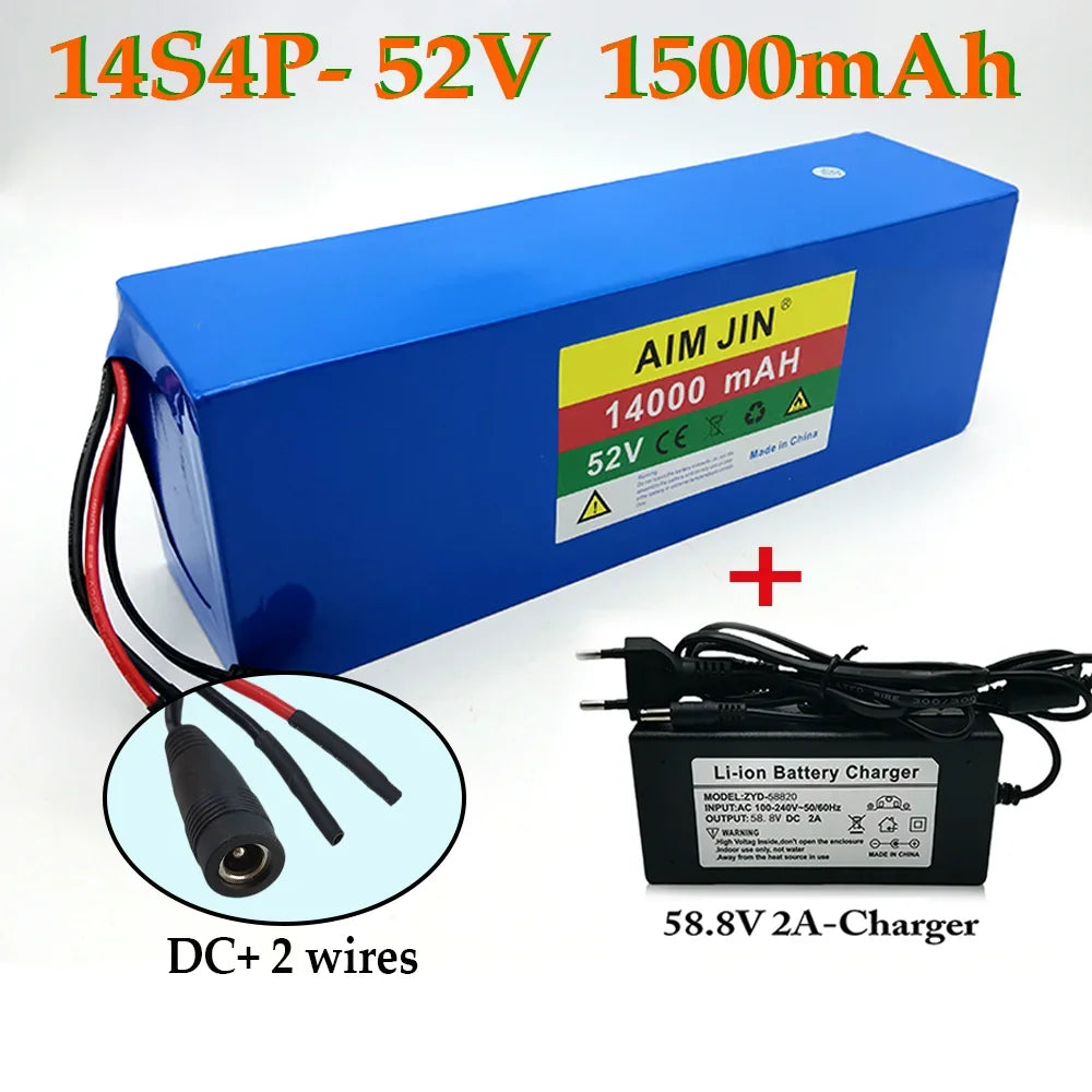 52V 18650 Lithium Battery 14S4P 14Ah with BMS