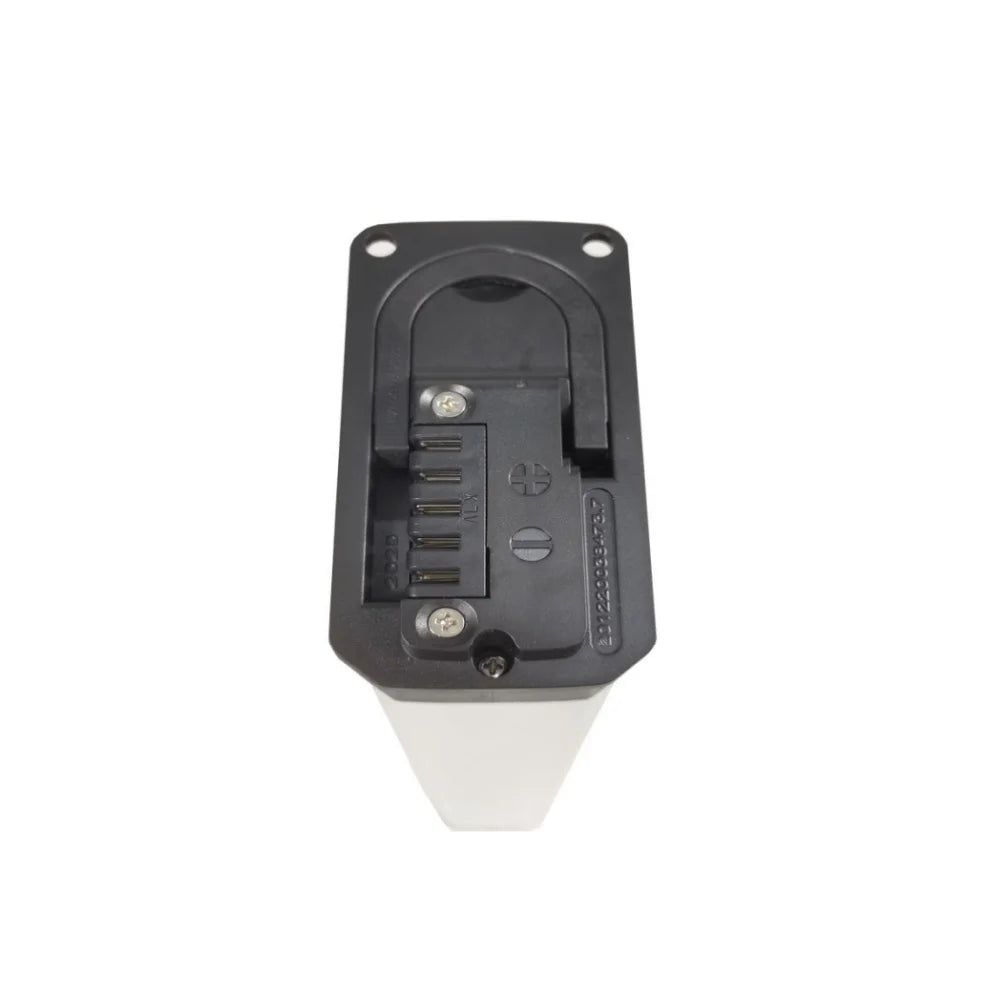 A black plastic electronic component or adapter with a white triangular base, shown from a top-down view on a white background.