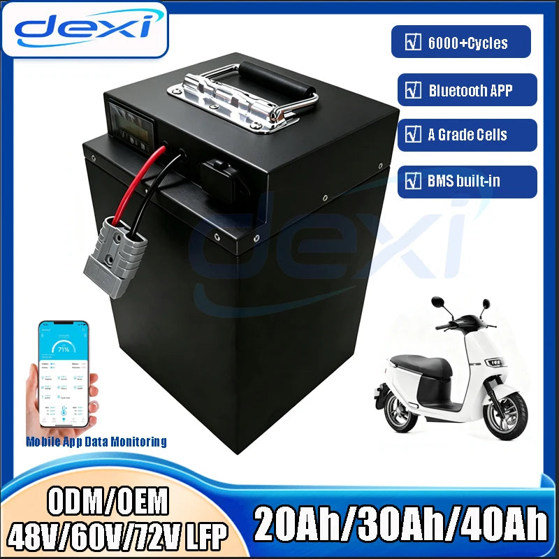 Lifepo4 Battery 72V 60V 48V 20Ah 30Ah 40Ah Lithium batteria with Smart BMS Bluetooth for TWO Wheelers Three Wheelers EV