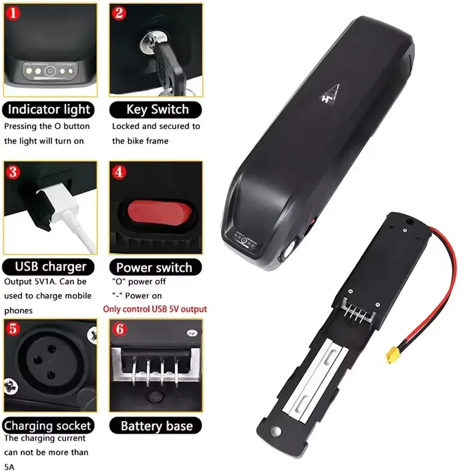 Black electronic device with labeled parts on a white background