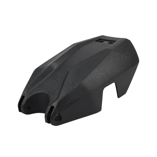 Black plastic motorcycle fender on a white background